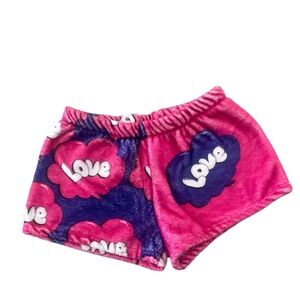 Pink and Purple Love Print Fuzzy Shorts